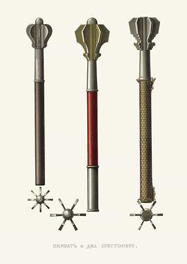 Three historical maces and detached heads