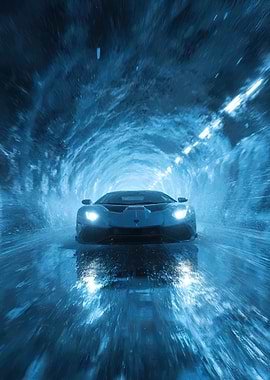 Sports Car in Blue Tunnel