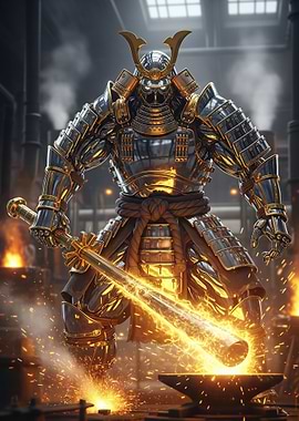 Samurai Forging a Fiery Sword
