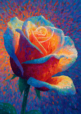 Glowing Rose Pointillism Floral Art