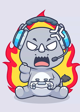 Angry Gamer Rhino with Flames