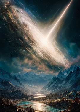 Celestial Quasar over Majestic Mountain Peaks