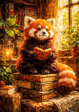 Red Panda Reading a Book