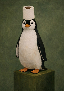 Penguin with Toilet Paper Hat