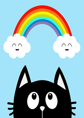 Cute Black Cat Under Rainbow