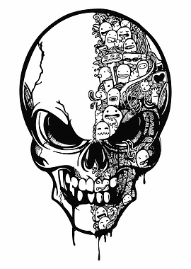 Doodle Skull with Cute Monsters