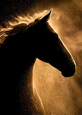 Silhouette of a Horse in Golden Dust