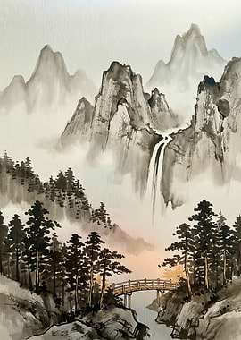 Misty Mountain Waterfall Bridge