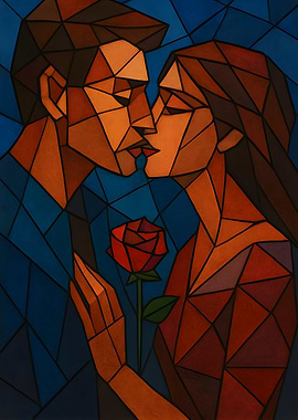 Couple Kissing with Rose