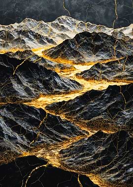 Gold Kintsugi Mountain River Landscape