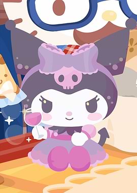 Kuromi holding a drink