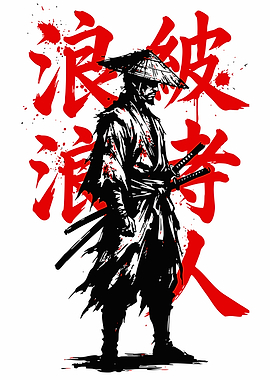Samurai Warrior with Japanese Calligraphy