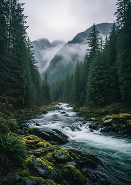 Misty Mountain River in Forest