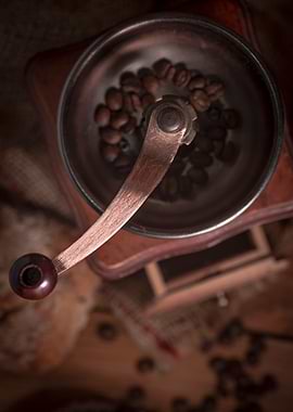 Vintage Coffee Grinder with Beans