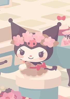 Kuromi with Cherry Blossoms and Skull