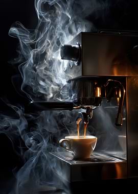 Espresso Machine Brewing Coffee with Steam