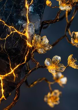 Glowing Gold Flower Stone Art