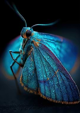 Close-up of a Blue and Teal Moth