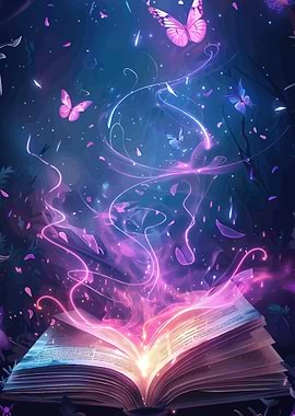 Magical Open Book with Butterflies