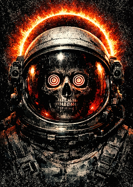 Astronaut Skull with Fiery Halo