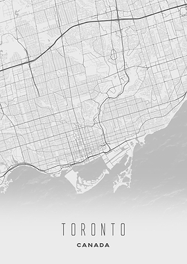 Toronto, Canada - Minimal White City Streets Map, Wall Art Poster
