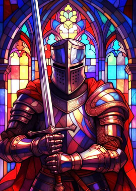 Knight in Stained Glass Cathedral