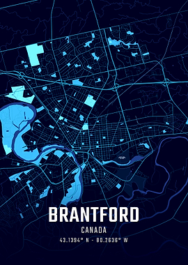 Brantford Canada Midnight City Map