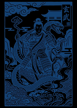 Genbu Warrior Art Print | Japanese Mythical Guardian Ukiyo-e Style