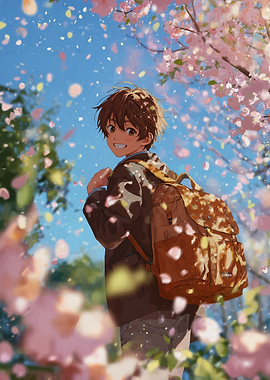 Anime Boy Under Cherry Blossoms