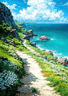 Coastal Path with Wildflowers