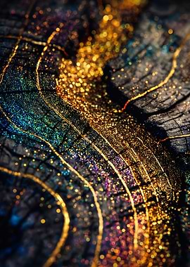 Abstract Charred Wood Gold Glitter