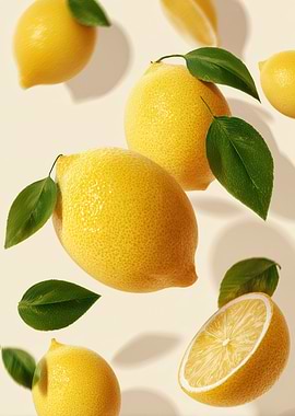 Fresh Lemons with Leaves