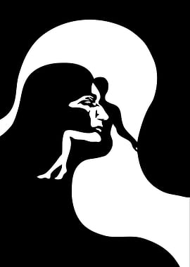 Optical Illusion of Two Faces and Figures