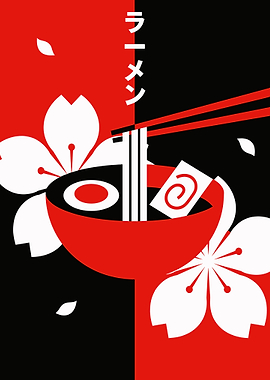 Modern Japanese Ramen and Cherry Blossoms