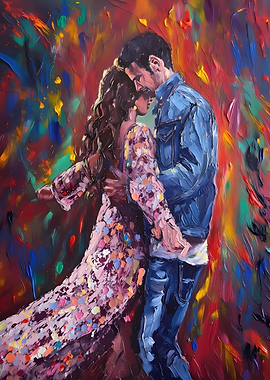 Couple Dancing in Abstract Colors