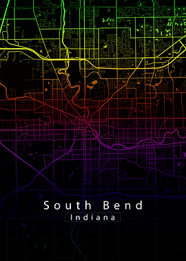 South Bend Indiana City Map rainbow
