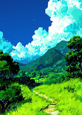 Vibrant Mountain Landscape with Path