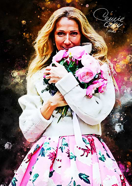 Celine Dion Holding Pink Flowers