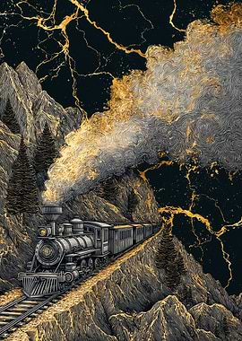 Golden Steam Train Mountain Journey