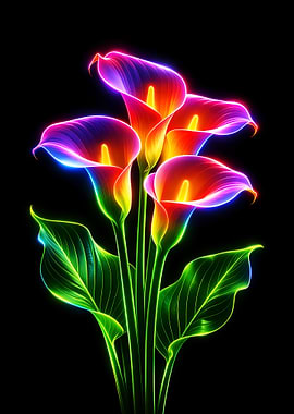 Neon Calla Lilies on Black