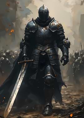 Knight in Dark Armor Leading Army