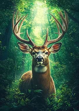 Majestic Deer in Sunlit Forest