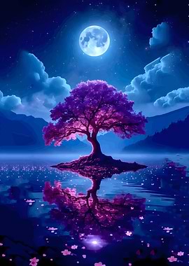 Magical Tree Under the Moon