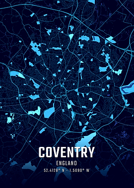 Coventry England Midnight City Map