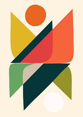Abstract Geometric Poster, Mid Century Modern Wall Art, Retro Colorful Shape Print