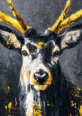 Golden Antler Deer Palette Knife Art