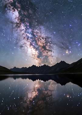 Milky Way Reflection Over Mountain Lake
