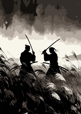 Samurai duel in a field Art