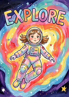 Astronaut Girl Exploring Space