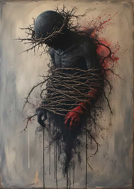 Dark Figure with Thorns and Red Hand